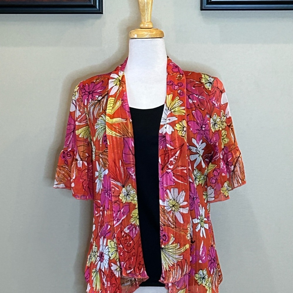 Sara Michelle | Size PL Sheer Floral Overlay With Black Attached Inset